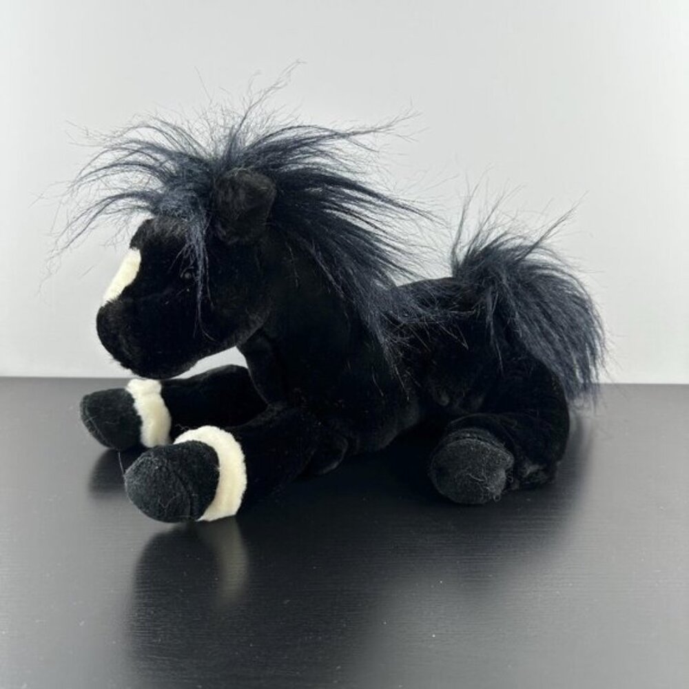 Animal Alley Toys R Us Black White Horse Pony 2000 Vintage Plush Stuffed 12”